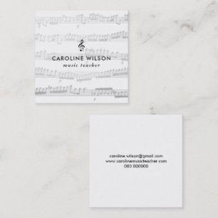 music teacher black treble clef square business card