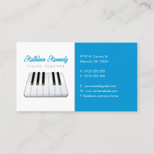 Music Teacher Black White Piano Keys Business Card