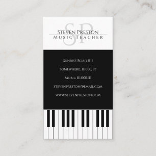 Music Teacher Black White Piano Keys Business Card