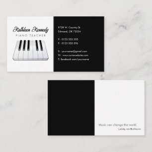 Music Teacher   Black White Piano Keys Business Card