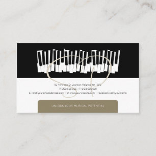 Music Teacher   Black White Piano Keys Business Card