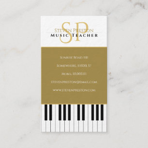Music Teacher Black White Piano Keys Business Card
