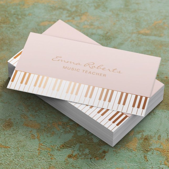Music Teacher Blush Pink Gold Piano Keys Musical Business Card (Creator Uploaded)