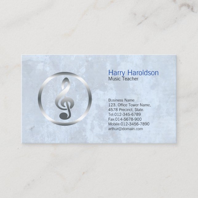 Music Teacher Bold Treble Clef Icon Business Card (Front)