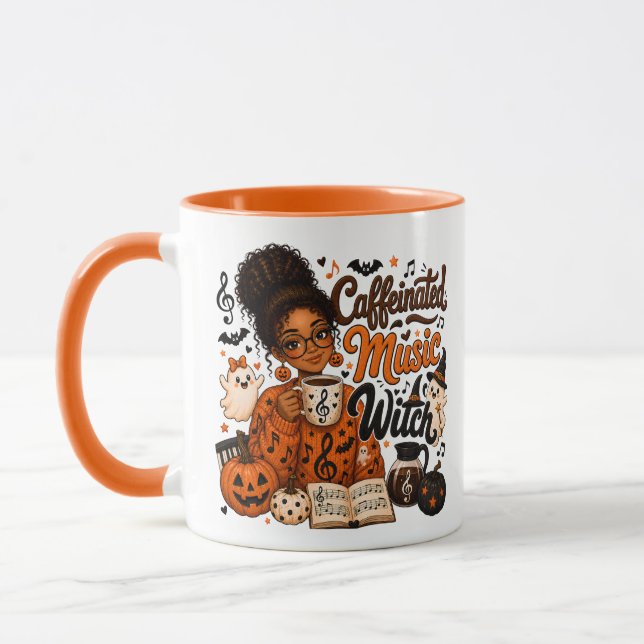Music Teacher Caffeinated Witch Orange Mug (Left)