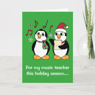 Music Teacher: Christmas Penguins Caroling Holiday Card