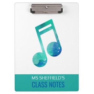 Music Teacher Class Notes Watercolor Personalised Clipboard