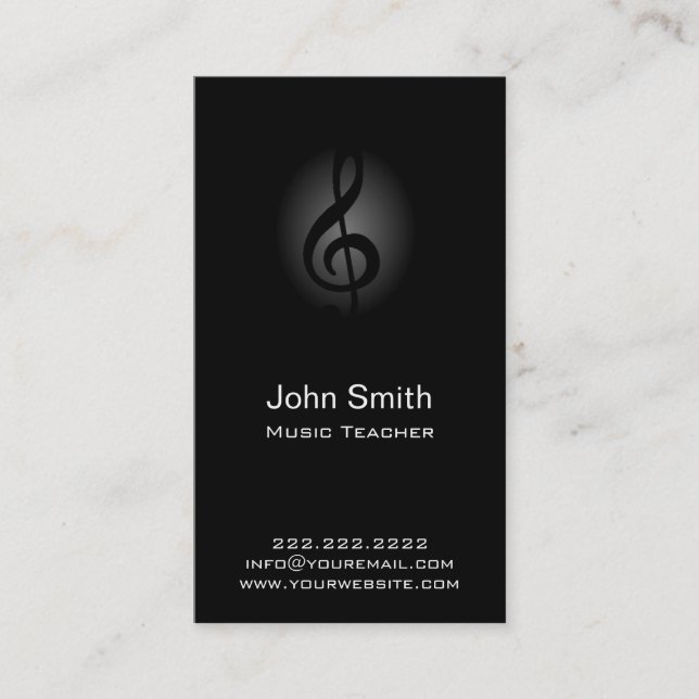 Music Teacher Classy Black Business Card (Front)