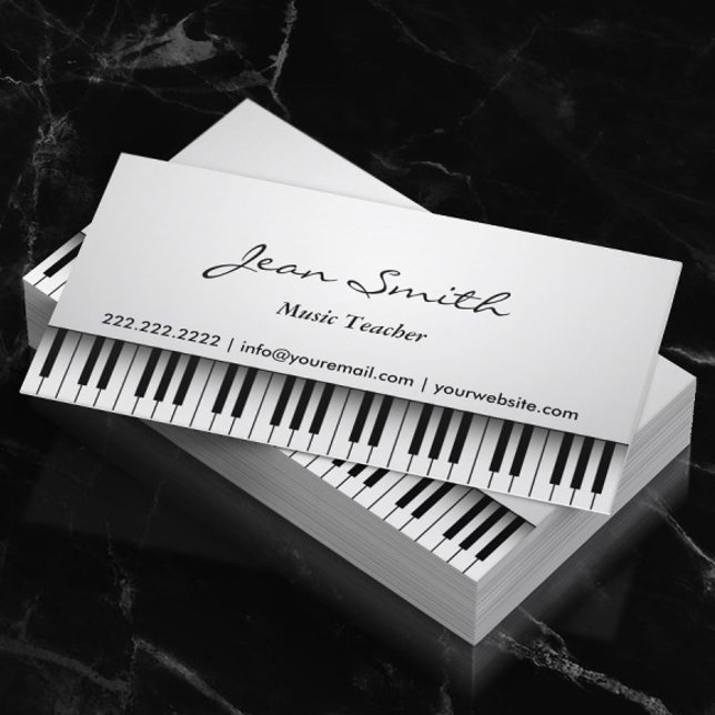 Music Teacher Classy White Piano Musical Business Card (Creator Uploaded)