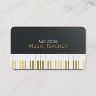 Music Teacher Elegant Black Golden Piano Business Card