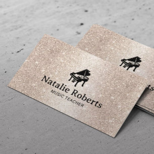 Music Teacher Elegant Gold Glitter Piano Musical Business Card