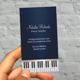 Music Teacher Elegant Navy Blue Piano Keys Business Card
