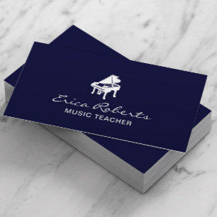Music Teacher Elegant Piano Navy Musical  Business Card