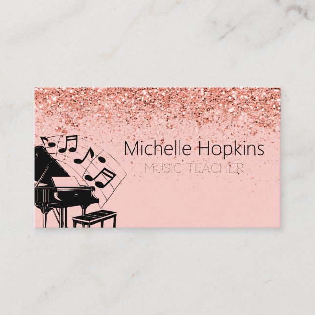 music teacher faux gold foil treble on hot pink business card (Front)