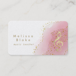 music teacher faux gold foil treble on hot pink business card