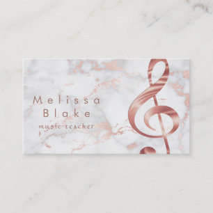 music teacher faux rose gold treble on marble business card