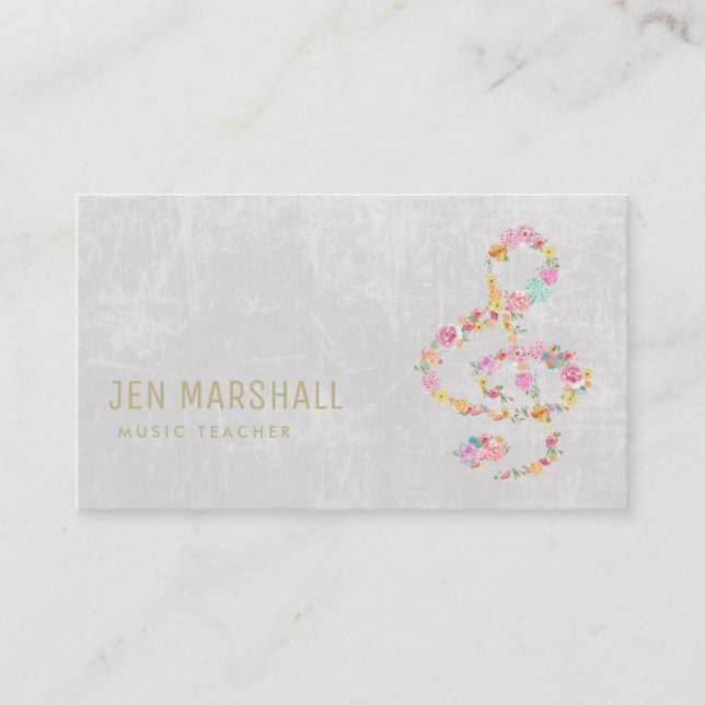 music teacher floral treble clef business card (Front)
