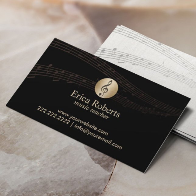 Music Teacher Gold Clef Logo Elegant Musical Business Card (Creator Uploaded)