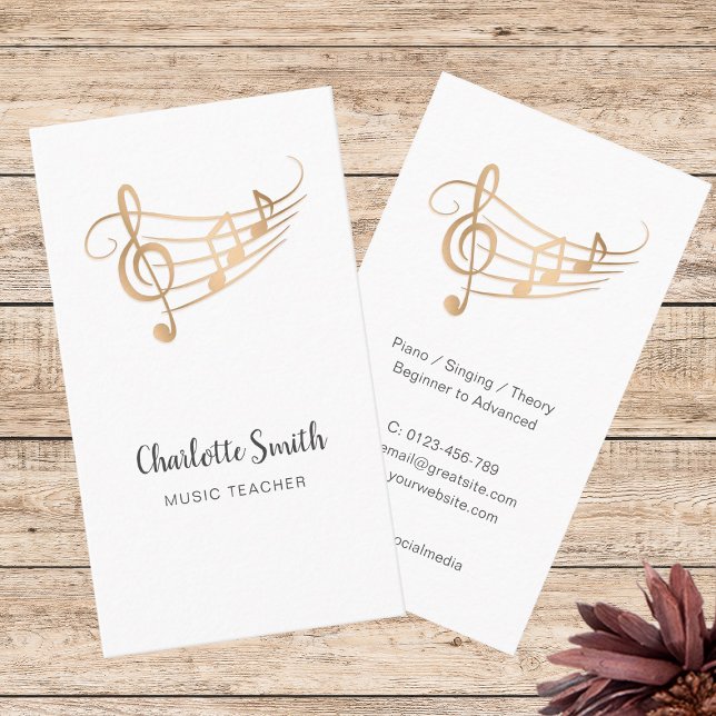 Music Teacher Gold Elegant Business Card (Creator Uploaded)