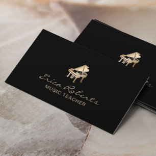Music Teacher Gold Piano Icon Classy Musical Business Card