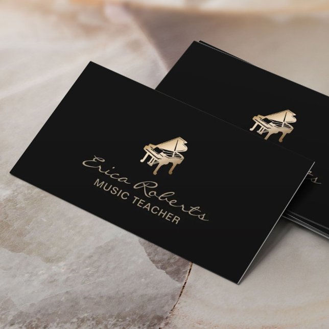 Music Teacher Gold Piano Icon Classy Musical Business Card (Creator Uploaded)