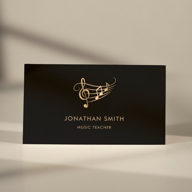 Music Teacher Gold Wavy Stave Elegant Business Card (Creator Uploaded)