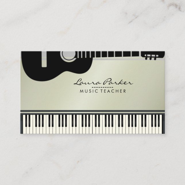 Music Teacher Guitar Piano Keyboard Musician Business Card (Front)