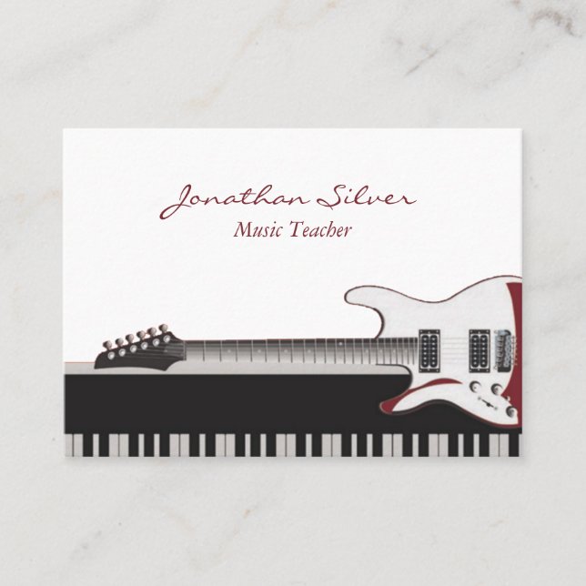 Music Teacher Guitar & Piano Keys Business Card (Front)