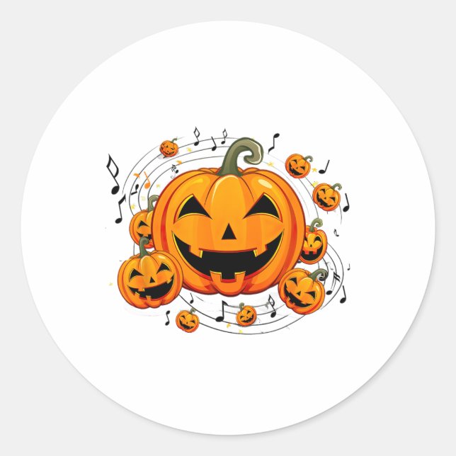 Music Teacher Halloween Fall Pumpkin  Classic Round Sticker (Front)