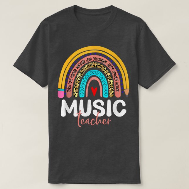Music Teacher Leopard Rainbow Back To School Music T-Shirt (Design Front)