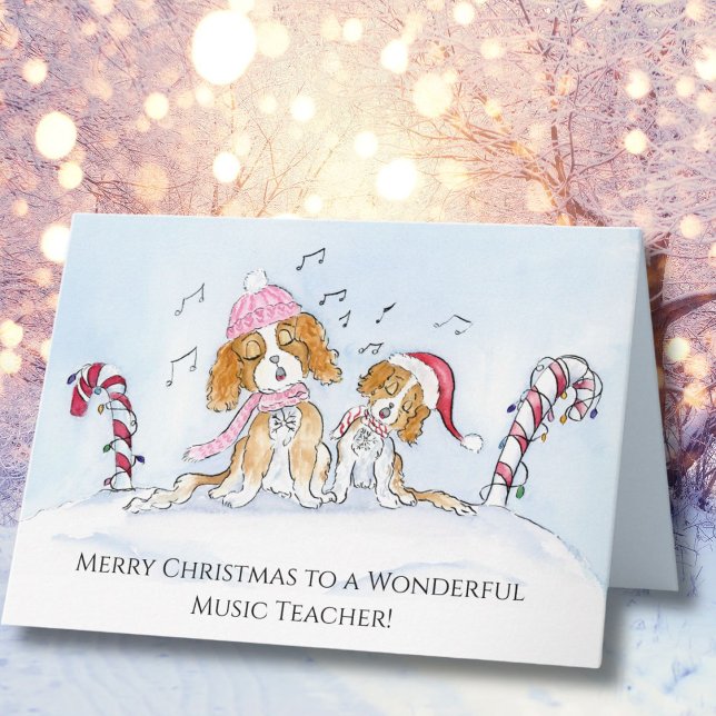 Music Teacher Merry Christmas CKCS Dogs Card (Creator Uploaded)