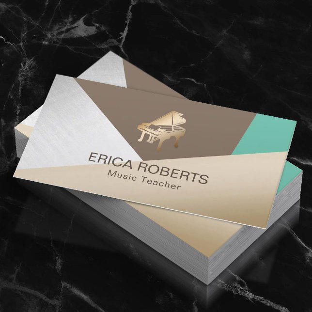 Music Teacher Modern Gold Piano Trendy Musical Business Card (Creator Uploaded)