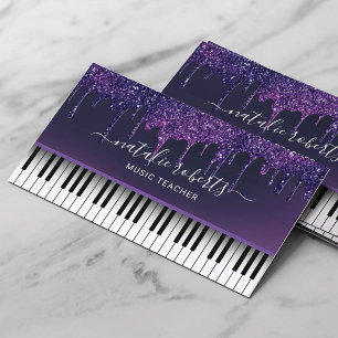 Music Teacher Modern Purple Drips Piano Keys Business Card