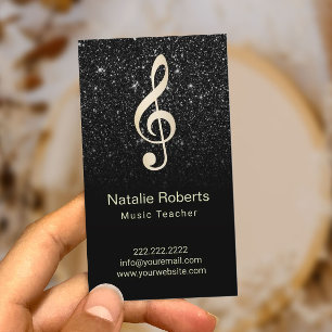 Music Teacher Musical Clef Logo Black Glitter Business Card