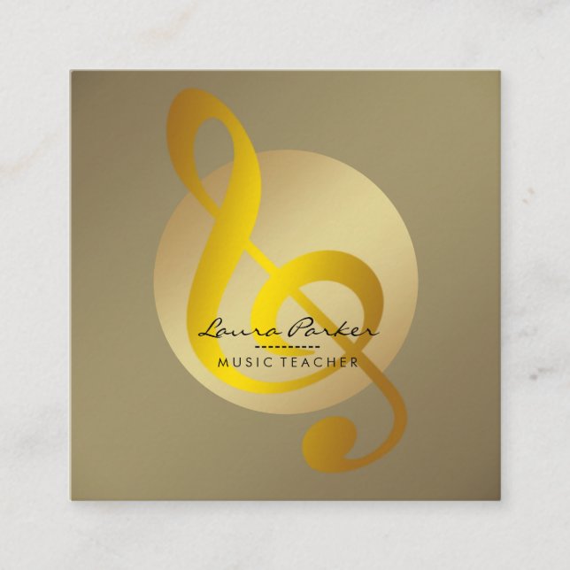 Music Teacher Musical Note Gold Musician Square Business Card (Front)