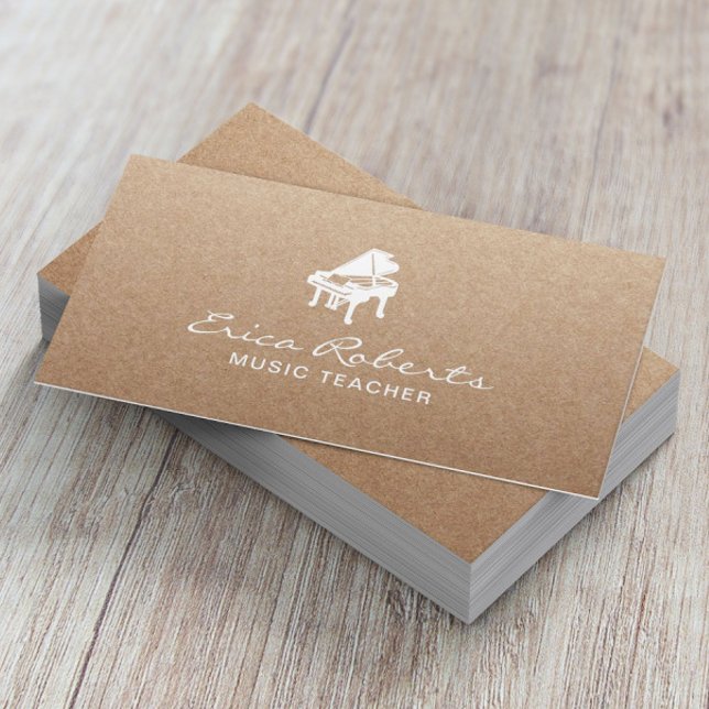 Music Teacher Musical Piano Logo Rustic Kraft Business Card (Creator Uploaded)