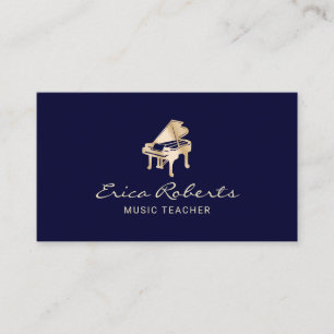 Music Teacher Navy & Gold Piano Musical Business Card