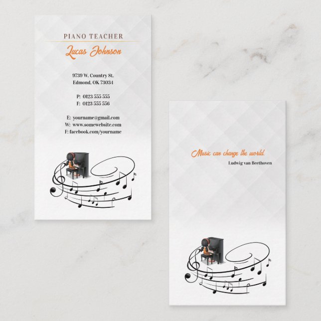 Music Teacher | Pianist Business Card (Front/Back)