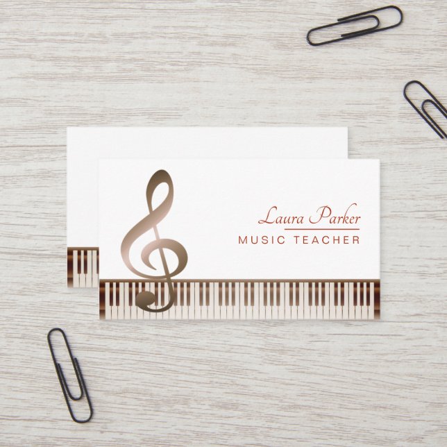 Music Teacher Piano Keyboard Elegant Musical Key Business Card (Front/Back In Situ)