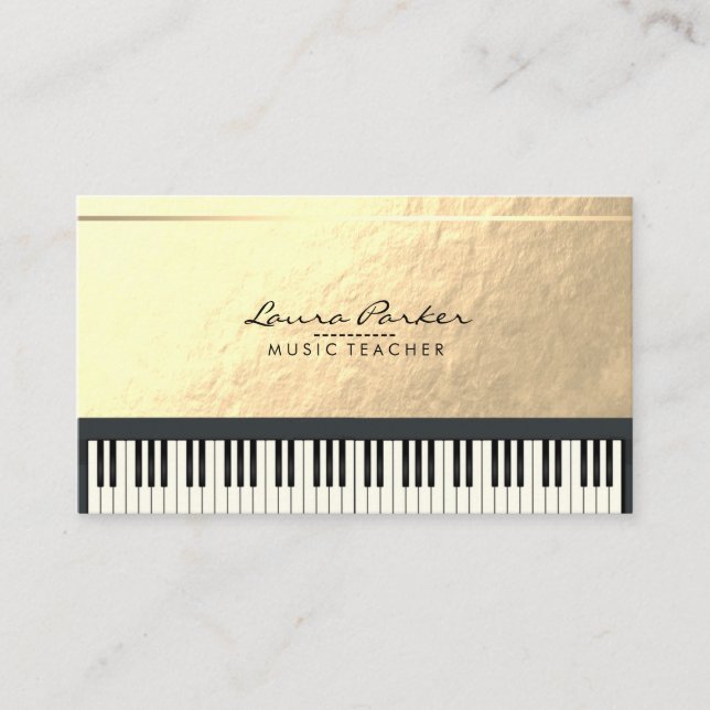 Music Teacher Piano Keyboard Musician Gold Foil Business Card (Front)