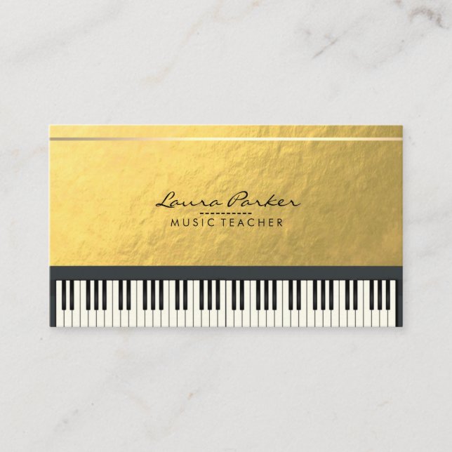 Music Teacher Piano Keyboard Musician Gold Foil Business Card (Front)