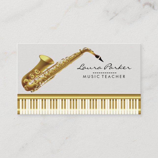 Music Teacher Piano Keyboard Saxophone Musician Business Card (Front)