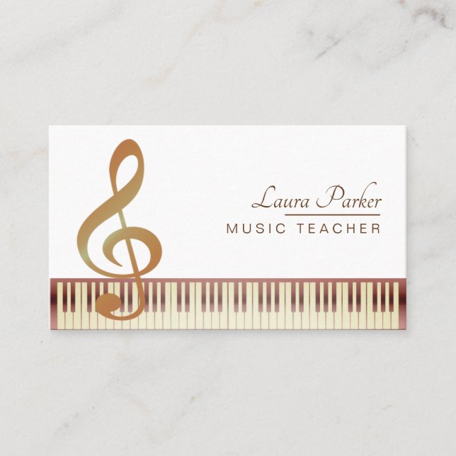 Music Teacher Piano Keyboard Vintage Gold Business Card (Front)