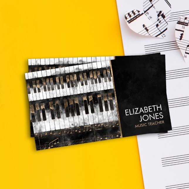 Music Teacher Piano keys and Notes - Watercolor  Business Card (Creator Uploaded)