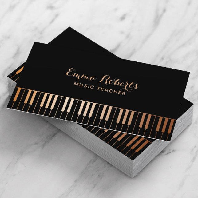 Music Teacher Piano Keys Elegant Black & Gold Business Card (Creator Uploaded)