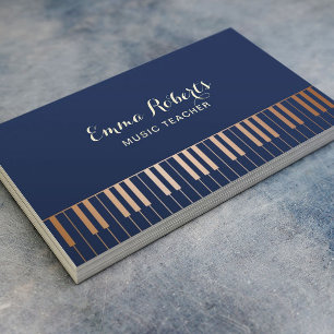 Music Teacher Piano Keys Navy Blue & Gold Business Card