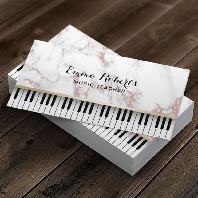 Music Teacher Piano Keys Trendy Rose Gold Marble Business Card (Creator Uploaded)
