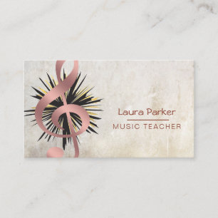 Music Teacher Rose Gold Musical Note Vintage Business Card