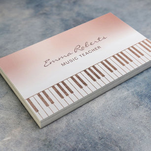 Music Teacher Rose Gold Pastel Piano Keys Musical Business Card