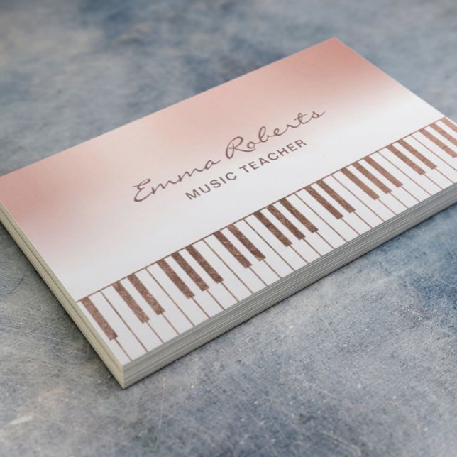 Music Teacher Rose Gold Pastel Piano Keys Musical Business Card (Creator Uploaded)